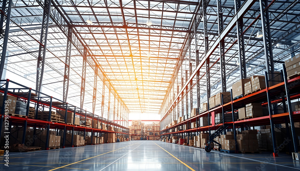 Obraz premium Modern Logistics Warehouse Design: AI-Generated Image of Advanced Storage