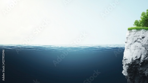 Dreamlike Ocean Waves into the Vastness of Deep Space, with stone rock on the right side