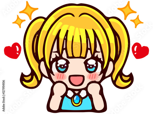 感激するかわいいツインテール女子のイラスト素材