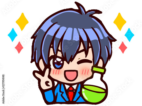 実験するかわいいちびキャラ男子学生のイラスト素材