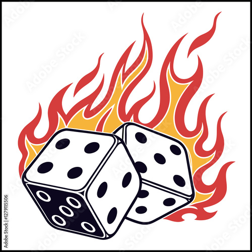 Flaming Dice T Shirt Design For Gamblers and Risk Takers