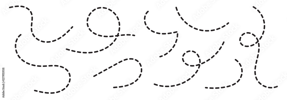 Path travel dotted line trip dashed trace destination track plan and silhouette, travelling symbol . Transport dot pathes lines traces tourism design vector