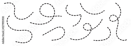 Path travel dotted line trip dashed trace destination track plan and silhouette, travelling symbol . Transport dot pathes lines traces tourism design vector