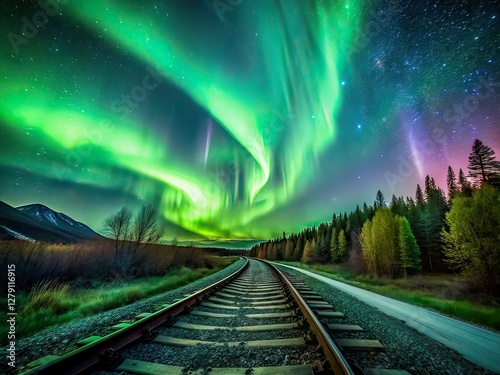 Aurora Green Starry Sky Train Track Loop - High Detail