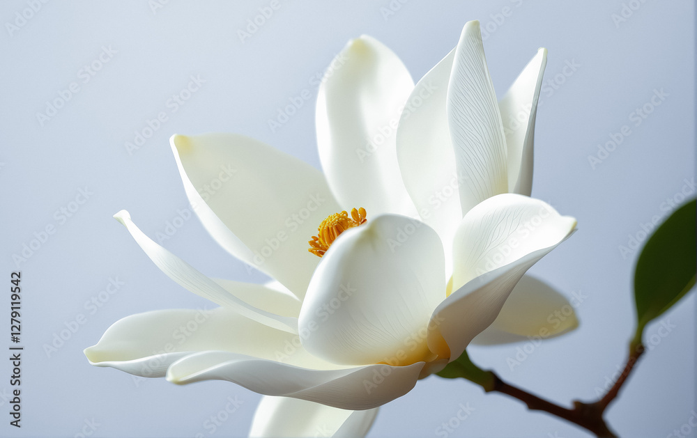 Obraz premium Beautiful white magnolia flower in full bloom against a soft, neutral background.