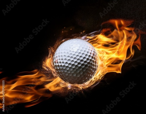 Golf Ball on Fire, Blazing Through the Darkness with Intense Orange Flames
