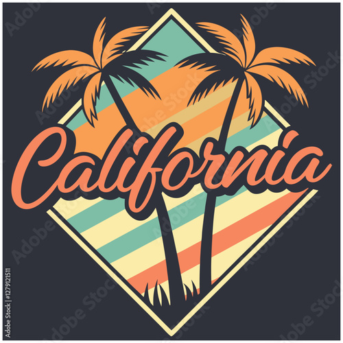 California Palm Tree Sunset T-Shirt - Vintage Beach Vacation Graphic