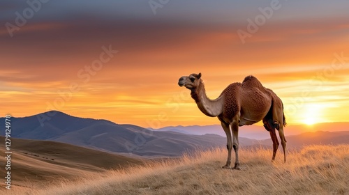 Camel Silhouette Against Desert Sunset
