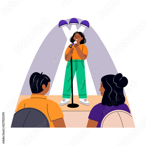 Female comedian illustration in flat style