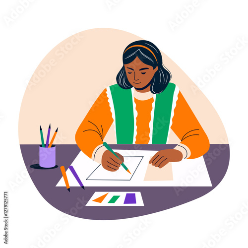 Female fashion designer illustration in flat style