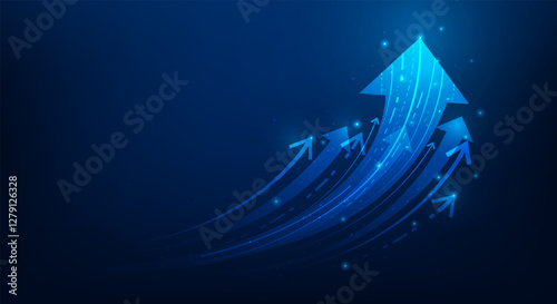 business arrow up growth and trend to success technology blue background. financial graph strategy. market chart profit money. vector illustration fantastic technology.