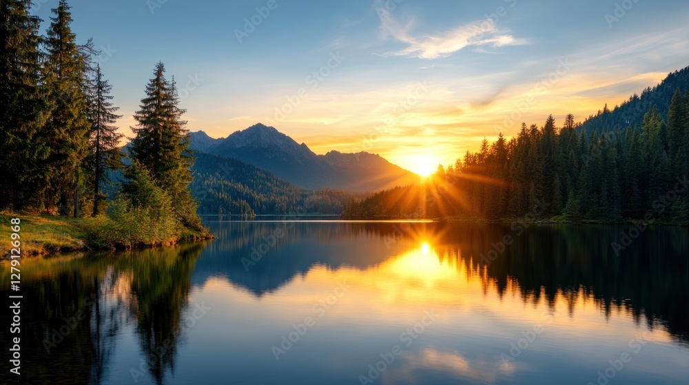 Tranquil Moonset Over Calm Lake Reflection Tranquil Moonset Over Calm Lake Reflection