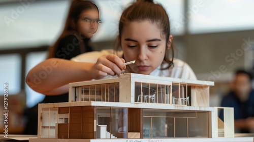 Fototapeta Naklejka Na Ścianę i Meble -  Student Architect Model Design in Class