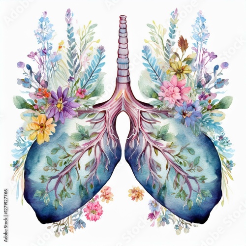 Floral Lungs Watercolor Art