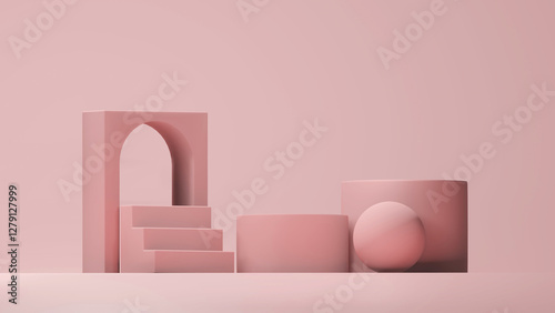 Pink 3D Geometric Podium Platform for Product Display