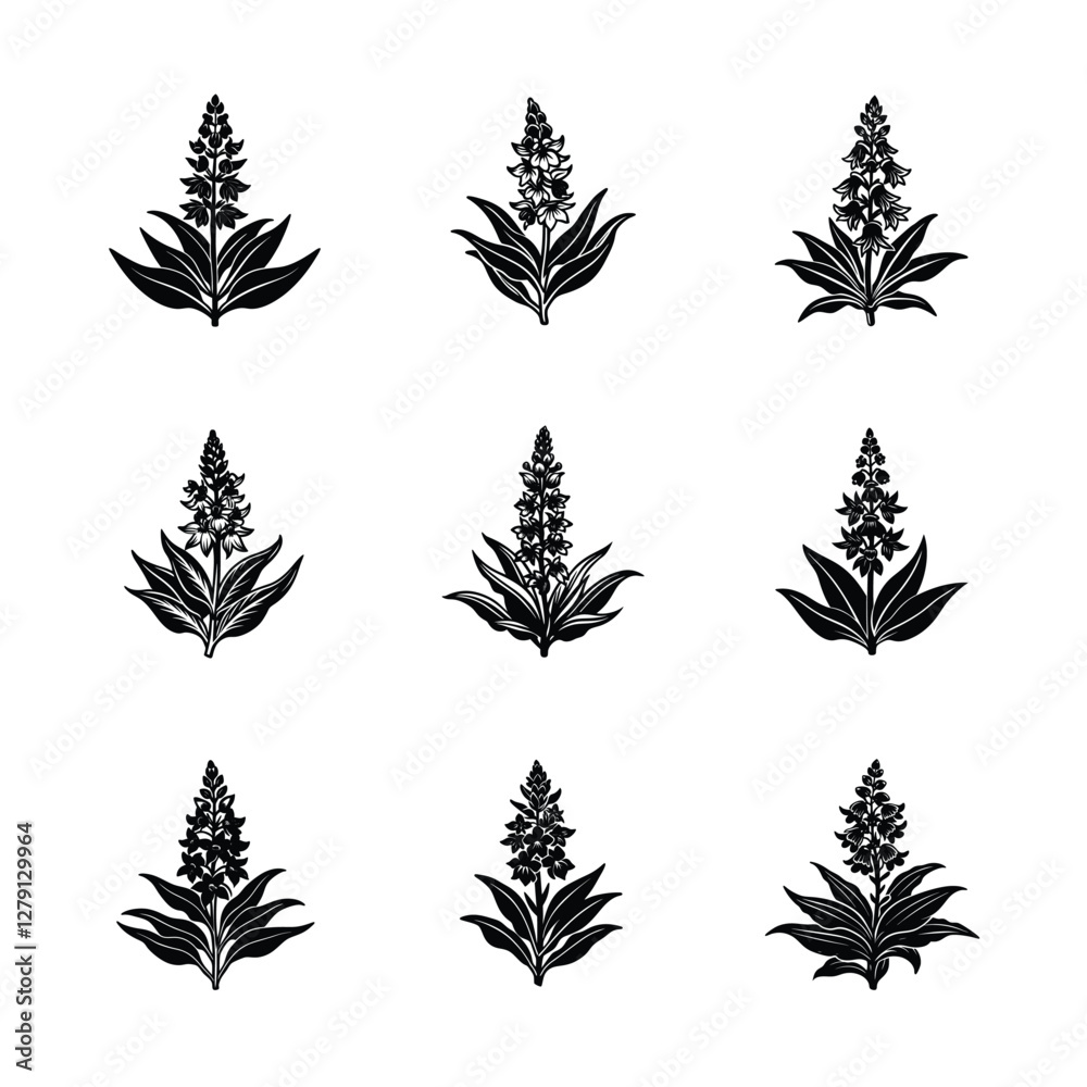 set of flower silhouettes set of flower silhouettes