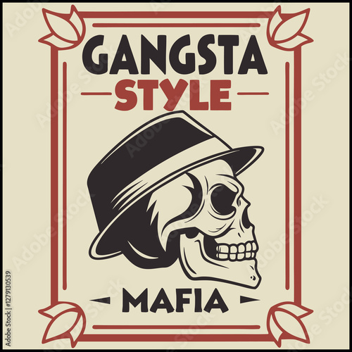 Gangsta Style Mafia T-Shirt - Vintage Skull and Fedora Graphic Tee