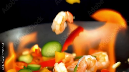 Stir-fried Shrimp and Vegetables with Flaming Wok