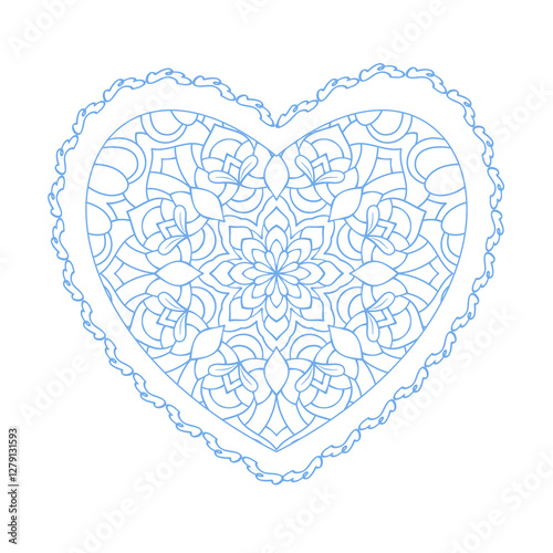 Hand drawn color floral mandala design with heart shape, botanical theme. for coloring book page, decoration, card, illustration, wallpaper, sticker, tattoo.