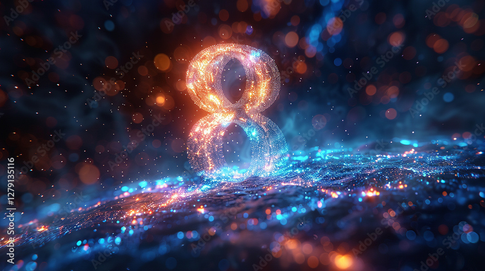 Obraz premium Abstract glowing number eight graphic design, vibrant digital art.