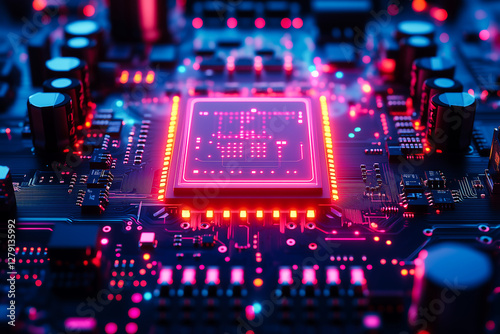 Colorful illustration of an electronic circuit board