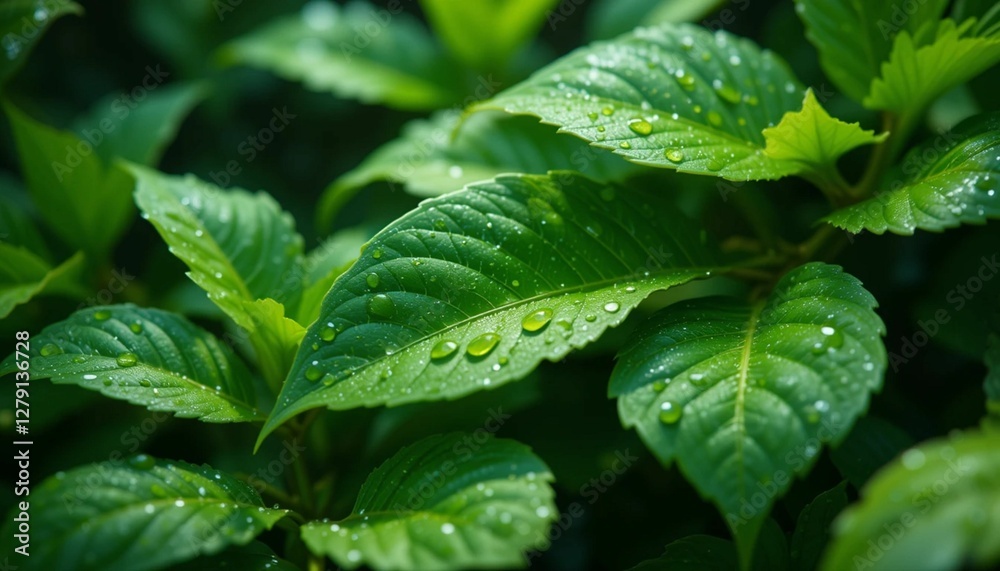 Nature's Sparkle Green Leaves with Glimmering Water