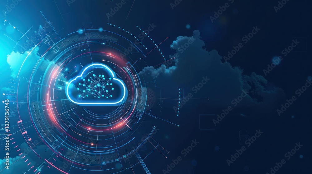 Obraz premium Cloud computing technology concept, digital graphic design, abstract background, global network