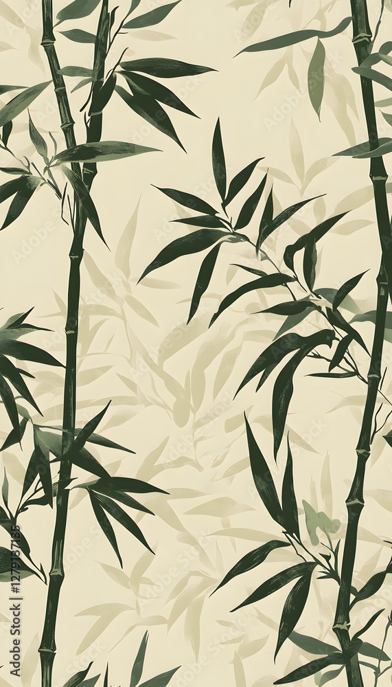 Fototapeta premium Beautiful illustration displays an arrangement of bamboo stems and leaves