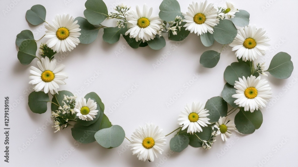 Obraz premium Floral Heart Frame with Daisies and Eucalyptus