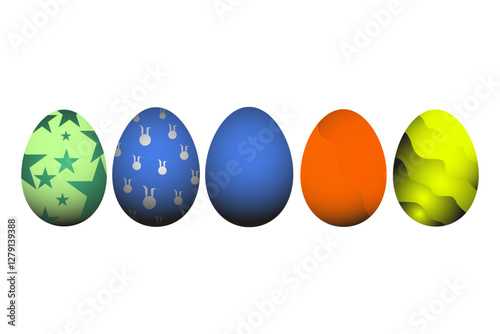Set of five Easter eggs. Easter set of blue, orange, yellow and green colors