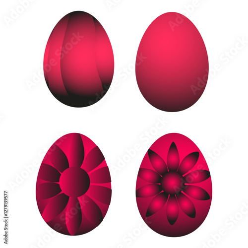 Set of four Easter eggs. Easter set of crimson and dark crimson colors