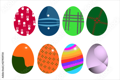 Set of eight Easter eggs. Easter set of red, dark blue, light green, green, orange, orange-green, light purple and various colors