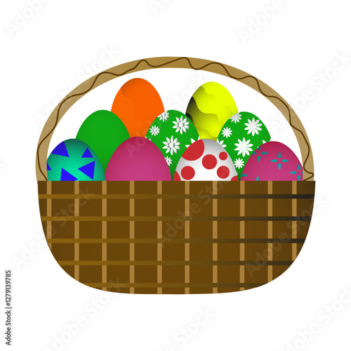 Easter basket with Easter eggs of different colors