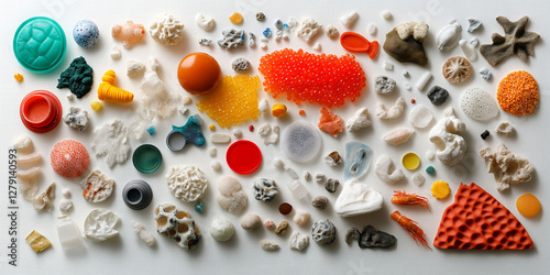 Microplastics nanoplastics pollution. Ocean impact. Environment health. Human exposure to microplastics and bioaccumulation study image. photo