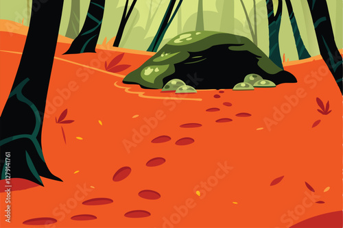 A mysterious trail of footprints in the sand leads to a concealed treasure chest, partially buried, hinting at adventure and discovery.