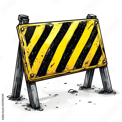 A yellow and black construction site warning barrier photo