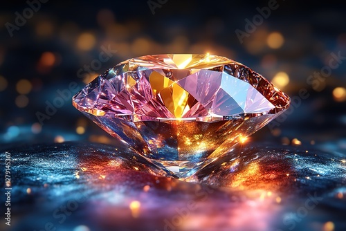A radiant diamond catches the light its facets reflecting a spectrum of colors in a dazzling display of brilliance and beauty