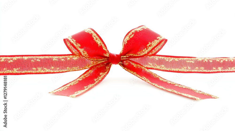 Festive Red Bow with Golden Sparkle on White Backdrop for Celebration Festive Red Bow with Golden Sparkle on White Backdrop for Celebration