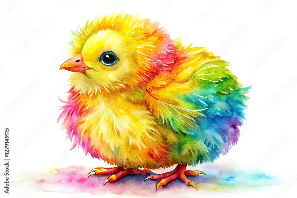 Obraz premium Cute Fluffy Chick Easter Drawing, Rule of Thirds, AI Art