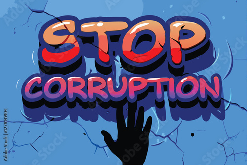 A vibrant graffiti mural on a wall, boldly proclaiming "Stop Corruption," showcasing a powerful anti-corruption message through striking visuals.