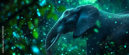 Majestic elephant in a vibrant, green forest.