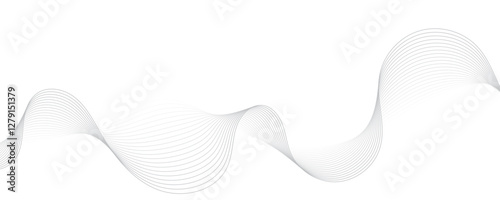 Abstract gray wave dynamic curve lines on transparent background with flowing particles. Digital energy waves technology concept. Modern backdrop design for business, presentation, banner.