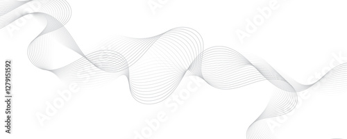 Abstract gray wave dynamic curve lines on transparent background with flowing particles. Digital energy waves technology concept. Modern backdrop design for business, presentation, banner.