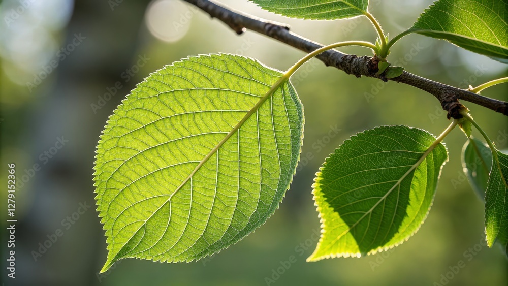 Sunlit Leaf Macro Detailed Veins, Backlit Composition, Nature Photography, Green Foliage Nature Photography, Leaf Macro