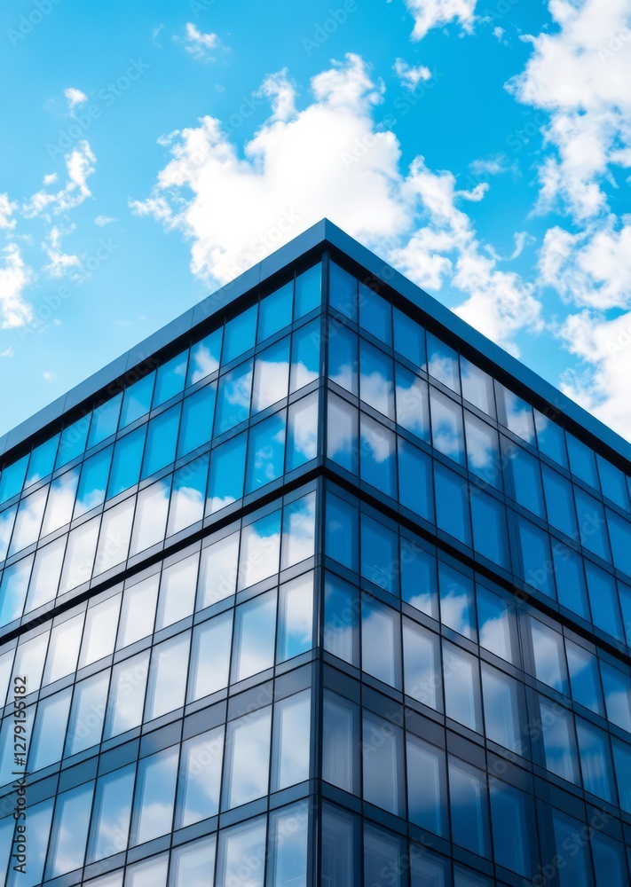 Blue sky and clouds reflecting in windows of modern office building skyscraper city building skyscraper downtown business architecture cityscape Blue sky and clouds reflecting in windows of modern office building skyscraper city building skyscraper downtown business architecture cityscape