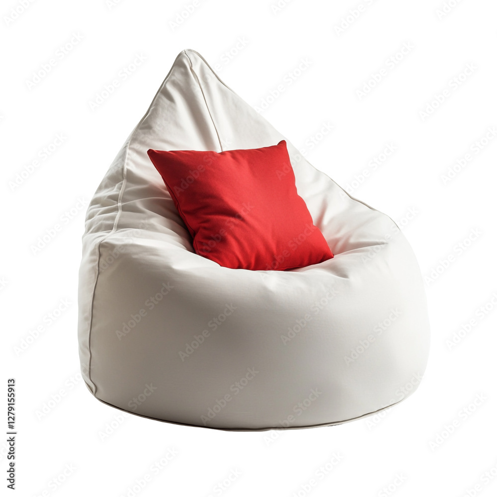 White Bean Bag Chair with Red Cushion