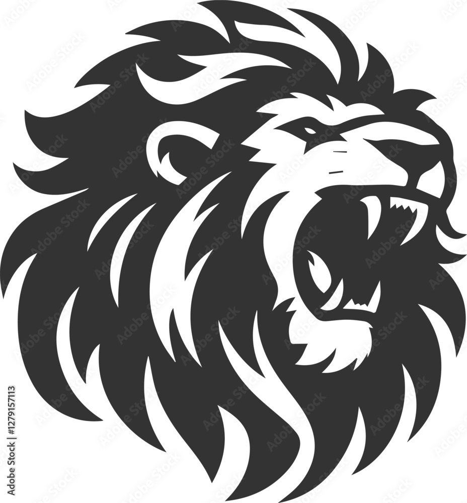 Fototapeta premium A lion baring its sharp teeth in anger animal silhouette vector
