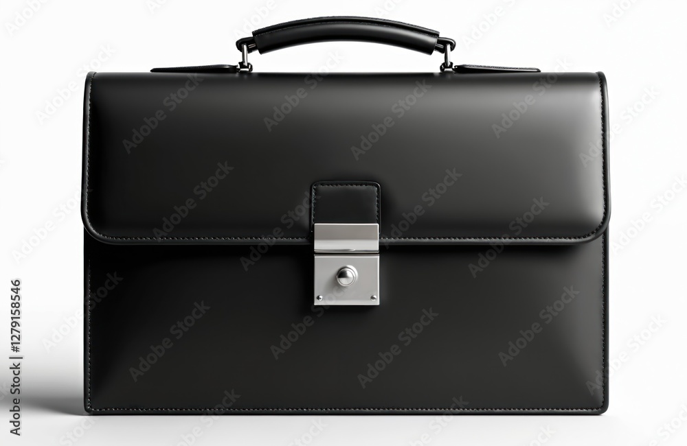 Black leather briefcase with silver clasp. Perfect for business meeting documents, portfolio. Elegant design, pro style. Essential for office job. Minimalist modern accessory. High-quality material. Black leather briefcase with silver clasp. Perfect for business meeting documents, portfolio. Elegant design, pro style. Essential for office job. Minimalist modern accessory. High-quality material.