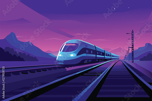 A sleek, futuristic high-speed train hurtling along a modern elevated railway track, showcasing advanced technology and design.