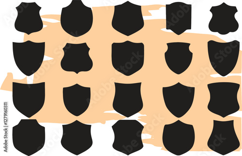 Badge and military shield silhouettes. Protection and soccer or football badge icons. Easy to change color or size. Editable vector, EPS 10.